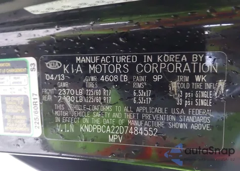 2013 Kia Sportage Lx from USA, damaged, VIN KNDPBCA22D7484552